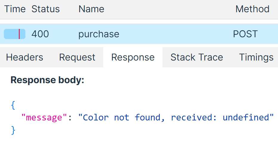 The request subtab on the network request panel showing the request body with color blue